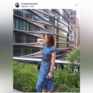 Alice + Olivia Garden Marta Blue Garden Party Floral Midi Silk Dress - Size 4